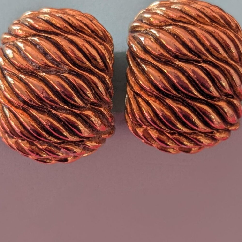 Vintage Premier Designs Clip-On Earrings, Gold Wavy Statement Earrings